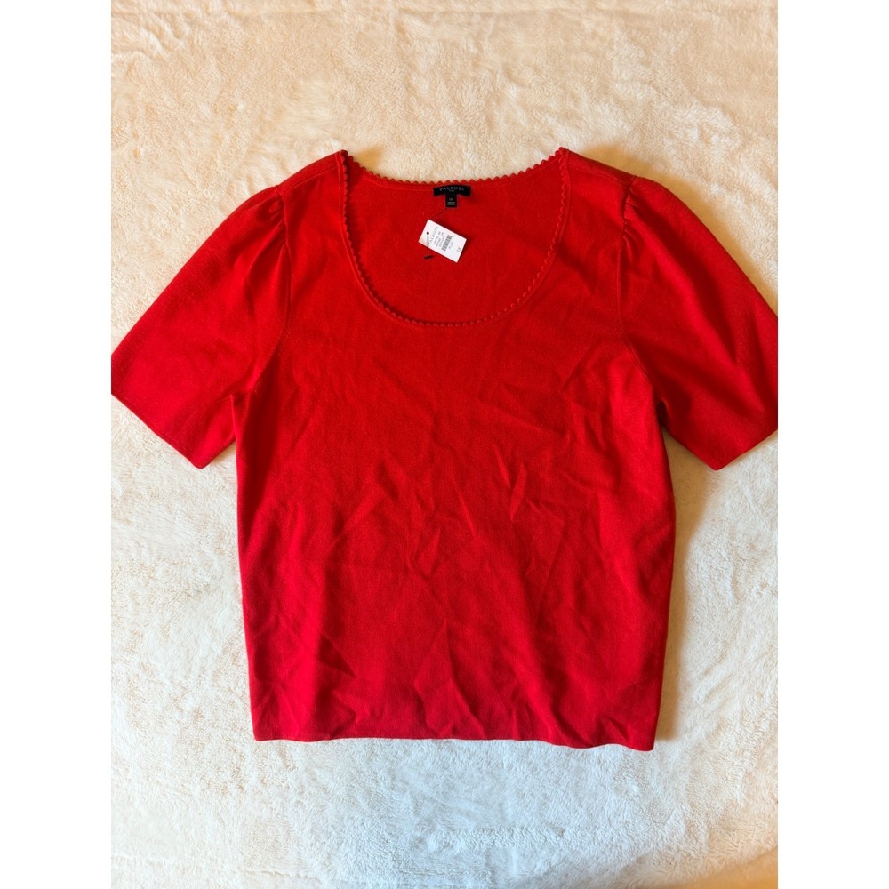 Talbots Plus Red Scalloped Scoop Neck Short Sleeve Sweater 1X NWT - Picture 1 of 4